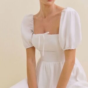 Reformation Marella White Linen Puff Sleeve Midi Graduation Dress Size 12